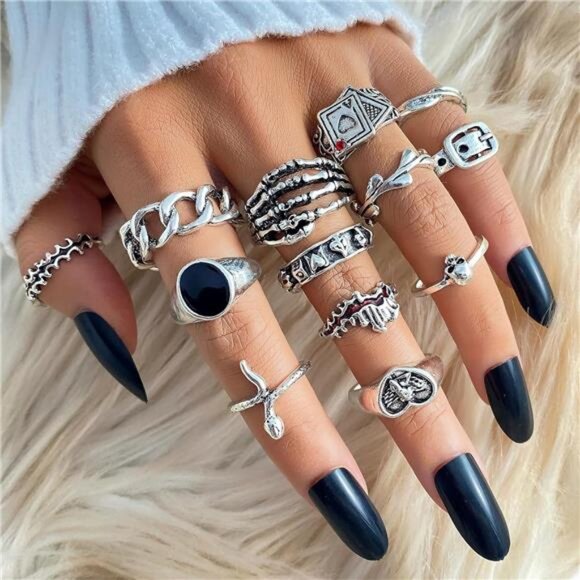 15-63 PCS Vintage Silver Knuckle Rings Set for Women Stackable Joint Finger - Picture 5 of 8